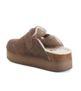 Image of sale on Suede Granola Faux Fur Lined Platform Clogs