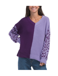 Image of sale on Animal Print Color Block Sweater