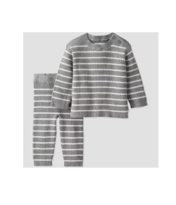Image of sale on Baby Knit Striped Pullover Sweater & Pull-on Pants Set – Gray