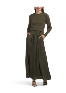 Image of sale on Long Sleeve Satin Skirt Sweater Maxi Dress