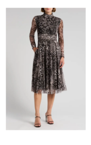 Image of sale on Leopard Print Long Sleeve Mesh Midi Dress