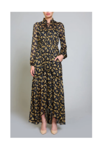 Image of sale on Leaf Print High-low Long Sleeve Maxi Dress