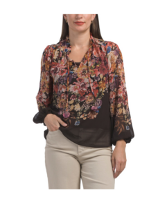 Image of sale on Balloon Sleeve Sheer Blouse with Detachable Camisole