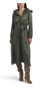 Image of sale on Long Sleeve Ruffle Shoulder Maxi Dress