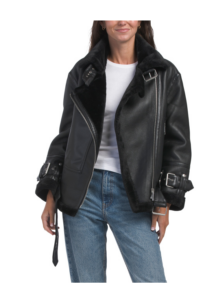 Image of sale on Faux Leather Faux Fur Lined Oversized Moto Jacket