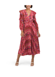 Image of sale on Chrishelle Pleated Printed Crepe Midi Dress