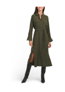 Image of sale on Long Sleeve Shirt Dress with Tie Waist