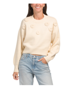 Image of sale on Long Sleeve Embroidered Flower Sweater