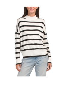 Image of sale on Striped Mock Neck Drop Shoulder Pull over Sweater