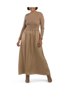 Image of sale on Long Sleeve Satin Skirt Sweater Dress