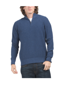 Image of sale on Washable Cotton and Cashmere Blend Quarter Zip Sweater