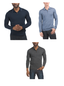 Image of sale on Merino Wool Zip Neck Polo with Tipping on Collar