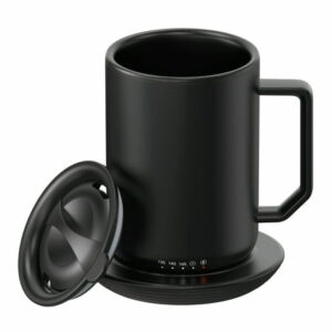 Image of sale on Mainstays Warming Coffee Mug, 12oz. Stainless Steel Coffee Mug with Mug Warmer Coaster and Lid