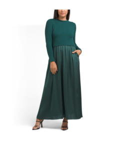 Image of sale on Long Sleeve Satin Skirt Sweater Dress
