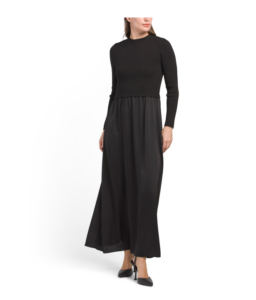 Image of sale on Long Sleeve Satin Skirt Maxi Sweater Dress