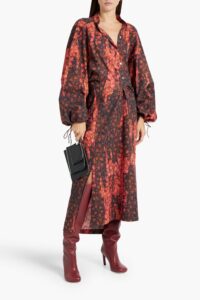 Image of sale on Draped Floral-print Cotton Midi Dress