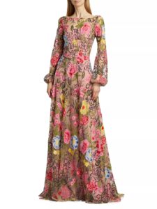 Image of sale on Embellished Floral Balloon-sleeve Gown