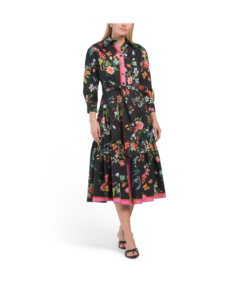 Image of sale on Cotton Blend Floral Shirt Dress with Flounce Hem