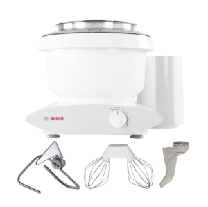 Image of sale on Bosch Universal Plus Stand Mixer 500 Watt, 6.5 Quarts with Wire Whips, Dough Hook & Nutrimill Dough Hook Extender Bundle