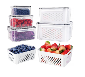 Image of sale on 5 Pcs Large Fruit Containers for Fridge – Leakproof Food Storage Containers with Removable Colander