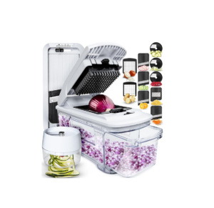 Image of sale on Vegetable Chopper, Mandoline Slicer & Cheese Grater – French Fry Cutter & Veggie Dicer – Cheese Slicer – Includes Bonus Handheld Spiralizer (6 in 1, B