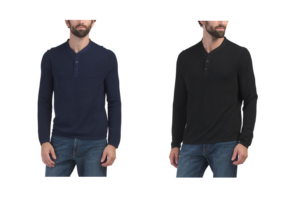 Image of sale on Merino Wool Blend Hybrid Henley Sweater