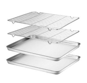 Image of sale on Stainless Steel Cookie Pan with Cooling Rack, Size 16 X 12 X 1 Inch, Non Toxic & Heavy Duty & Easy Clean