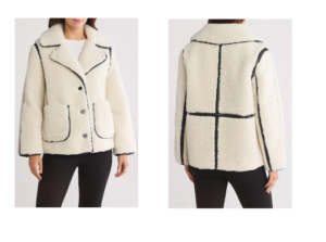 Image of sale on Faux Leather Trim Faux Shearling Coat