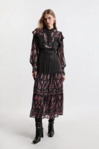 Image of sale on Petite Boho Floral Lace Front Detail Woven Midaxi Dress