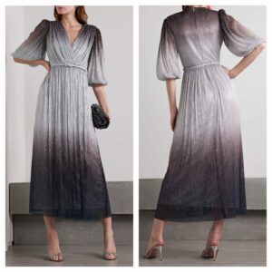 Image of sale on Mercier Belted Plissé-lamé Midi Dress