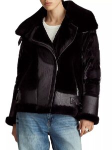 Image of sale on Mel Mixed Leather & Shearling Down Moto Jacket