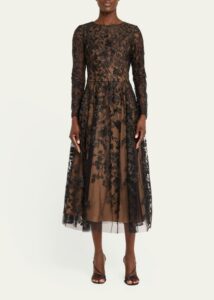 Image of sale on A-line Floral Fil Coupe Midi Dress