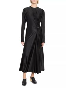 Image of sale on Gathered Satin Midi-dress $75 Gift Card with Purchase