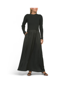 Image of sale on Long Sleeve Satin Skirt Sweater Maxi Dress