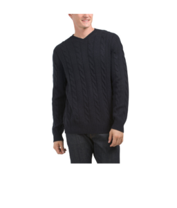 Image of sale on Cashmino Wool and Cashmere Blend Cable V-neck Sweater