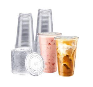 Image of sale on 100 Sets 24 Oz. Plastic Cups with Lids, Smoothie Cups, Milkshake Cups