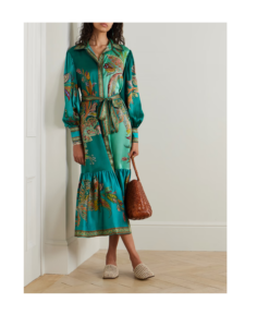 Image of sale on Franca Belted Tiered Printed Silk-satin Maxi Shirt Dress
