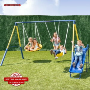 Image of sale on Sportspower Super Saucer Metal Swing Set with 2 Swings, Saucer Swing and Heavy Duty Slide