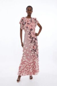 Image of sale on Embroidery and Applique Angel Sleeve Woven Maxi Dress
