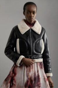 Image of sale on Faux Shearling & Faux Leather Contrast Crop Aviator Jacket