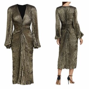 Image of sale on Metallic Pleated V-neck Midi-dress