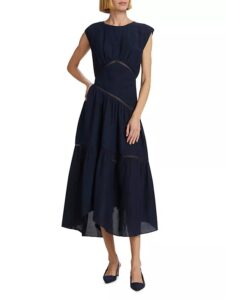 Image of sale on Gathered Linen-blend Handkerchief Midi-dress $50 Gift Card with Purchase