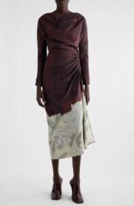 Image of sale on Didi Dégradé Floral Ruched Long Sleeve Silk Midi Dress