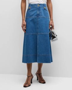 Image of sale on Hudie A-line Denim Midi Skirt