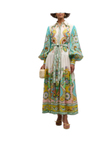 Image of sale on Pinball Balloon-sleeve Paisley Maxi Shirtdress