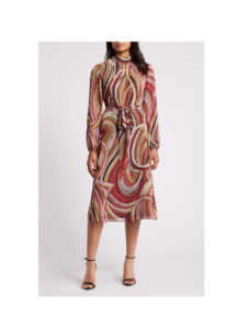 Image of sale on Print Tie Belt Chiffon Midi Dress