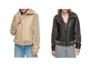 Image of sale on Faux Fur Trim Faux Leather Aviator Jacket