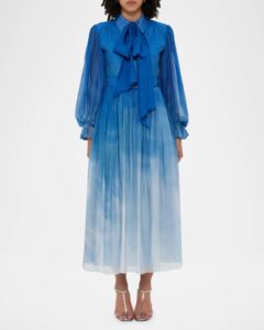Image of sale on Cassie Pleated Cloud-print Midi Shirtdress