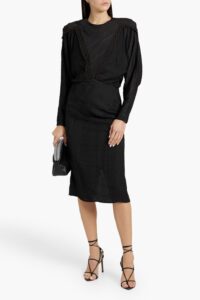 Image of sale on Nicoa Draped Plissé-crepe De Chine Midi Dress