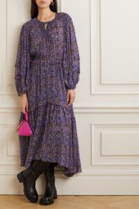 Image of sale on Naema Pleated Floral-print Georgette Maxi Dress